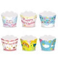 Gekleurde cupcake-papiertjes met Happy Birthday-patronen voor feestelijke decoratie - Verjaardagstaart Wrapper Stijl A / Set van 6