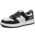 Fashionable low-top black and white patchwork sneakers with lace-up leather finish - 39 / White and Black