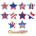 Assortment of 10 patriotic US flag star tags and natural jute twine for July 4th. - Star Hanging Tags / 10 Pieces Pack