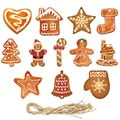 Watercolor Christmas gingerbread paper hanging tags with twine for holiday party decor - Christmas Gingerbread Man Hanging Ornaments - Set of 12