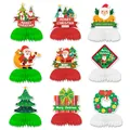 Set of nine festive Christmas honeycomb table centerpieces featuring Santa Claus and trees - Christmas Honeycomb Style B / 9 Pieces Set