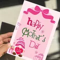 Carte de vœux rose pour la fête des mères avec un gnome mignon et texte en anglais - Style C / Lot de 10
