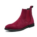 Stylish men's wine red suede Chelsea boots with elastic side panels and durable black sole. - 38 / Burgundy
