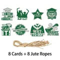 Set di 8 etichette per laurea con glitter verdi e corde in canapa - Set da 8 / Argento Verde