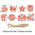 Set di 8 cartellini glitterati e corde di iuta per decorazioni festa laurea 2025 - Set da 8 / Arancione e Argento