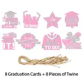 Etichette appese per festa di laurea 2025 rosa glitterato - Set da 8 / Rosa/Argento