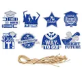 Vista dettagliata di 8 etichette per festa di laurea con glitter e corda di canapa - Set da 8 / Blu/Argento