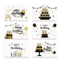 Lot de six cartes d'anniversaire élégantes noir et or avec gâteaux à paillettes - Carte d'Anniversaire Noir Or 05 / 6 Cartes + 6 Enveloppes + 6 Autocollants