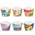 Set van zes kleurrijke cupcakevormpjes in cartoonstijl voor vrolijke verjaardagsfeestjes - Verjaardagstaart Wrapper Stijl C / Set van 6