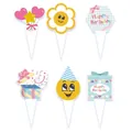 Set cartoon taarttoppers met Happy Birthday thema en vrolijke feestdecoraties - Verjaardagstaart Topper Stijl A / Set van 6