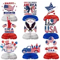 Set of 9 Independence Day honeycomb centerpieces with patriotic American flag designs - Independence Day Honeycomb Set B / 9-Piece Set