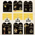 Elegante set de tarjetas de cumpleaños negro y dorado con sobres amarillos y pegatinas. - 6 Sobres + 6 Tarjetas (Estilo E)