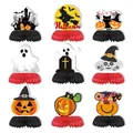 Set of 9 Halloween honeycomb table centerpieces featuring pumpkin, ghost, and witch motifs - Halloween Honeycomb B / 9-Piece Set