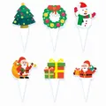 Set van 6 feestelijke kersttaarttoppers met de kerstman, sneeuwpop en kerstboom ontwerpen - Topper Stijl C / Set van 6