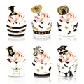 Graduation party cupcake toppers and wrappers set with black and gold glitter designs - Graduation Cake Wrapper and Topper Set / White