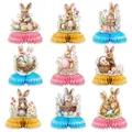 Set of nine Easter bunny and egg honeycomb table centerpieces for party decor - Easter Rabbit Honeycomb Style A / 9-Piece Set