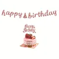 Rose gold glitter Happy Birthday banner and cake topper set for party decoration. - Birthday Banner and Cake Topper Combo / Pink