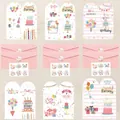 Set de tarjetas de cumpleaños de dibujos con sobres rosas y pegatinas - 6 Sobres + 6 Tarjetas (Estilo A)