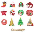 Colorful set of 12 Christmas gift tags with festive Santa designs and jute twine string - Hanging Tag Style B / Set of 12