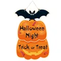 Detailed view of Halloween bat and pumpkin door hanger with Trick or Treat text - Halloween Bat Door Hanger