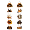 Detailed view of Halloween themed hanging paper decorations featuring classic spooky icons - Halloween Door Couplets