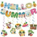 Πανό Hello Summer και τροπικές κρεμαστές διακοσμήσεις για πάρτι στη Χαβάη σετ. - Σετ Χαβανέζικο Πανό και Σπιράλ Κρεμαστά