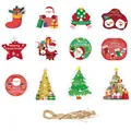 Set of 12 festive Christmas paper tags featuring Santa, snowmen, and trees with twine. - Christmas Hanging Ornament B