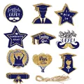 Decorazioni Festa Laurea 2025 Etichette Glitter Blu e Oro con Cordino - Blu/Oro