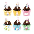 Set of 6 colorful Easter bunny cupcake wrappers and toppers with Happy Easter designs - Bunny Style (B)