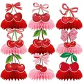 Set van 9 kersen honingraat tafeldecoraties voor zomerse feestversiering decoraties. - Kers Honingraat Tafeldecoratie