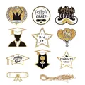 Etichette decorative per festa di laurea 2025 con glitter dorati e spago incluso - Bianco/Oro