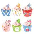 A set of six styles of colorful Easter cupcake wrappers and matching egg toppers - Easter Egg Style (A)