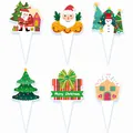 Set van 6 feestelijke kersttaarttoppers met de kerstman en sneeuwpop voor kerstfeesten - Topper Stijl B / Set van 6