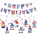 USA Unabhängigkeitstag Party Dekoration mit HAPPY 4TH JULY Banner und Zwergen Spiralen - Unabhängigkeitstag Banner C und Gnom Wirbel
