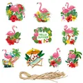 Tropical flamingo hanging tags set with twine for summer beach party decorations - Flamingo Hanging Ornaments / 10 Pieces Pack