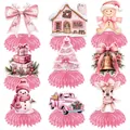 Juego de 9 adornos navideños rosas de panal en estilo acuarela para escenas de fiesta - Navidad Rosa Nido de Abeja Estilo C
