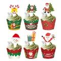 Festive Christmas cupcake wrappers and toppers set with Santa Claus and snowman motifs - Wrapper + Topper Style A
