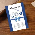 Stunning blue and white Father's Day greeting card with 3D hearts and a ribbon bow - Father's Day Card Style G (11.4x8cm) / 10 Sheets Set