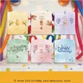 Set di 12 biglietti d'auguri acquerello a tre ante con simpatici animali e motivi floreali - Biglietto di compleanno pieghevole Stile B