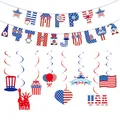 Kit de decoración del Día de la Independencia con pancarta Happy 4th July y espirales rojos. - Juego de Pancarta y Espirales (Estilo C)