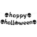 Premium black glitter Happy Halloween banner with skull and pumpkin motifs for spooky party decor - Halloween Glitter Banner (Black)