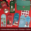 Juego de 6 tarjetas de felicitación navideñas para dinero con sobres verdes y pegatinas - 6 Sobres + 6 Tarjetas (Estilo de Navidad A)