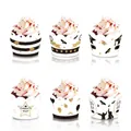 Graduation theme cupcake wrappers with black and gold patterns for party decorations - White