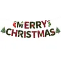 Εορταστική χάρτινη γιρλάντα Merry Christmas με κόκκινο και πράσινο καρό σχέδιο - Χριστουγεννιάτικο Πανό με Γράμματα