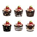 Decorative black and gold graduation cupcake wrappers with Congrats Grad and star designs - Black
