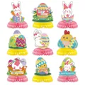 Set aus neun verschiedenen Osterhasen und bunten Eiern Waben-Tischdekorationen für Partys - Osterei Stil B / 9er-Set