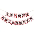 Halloween party bunting banner with blood splatter design and spooky icons, white background - White Bloody Banner Style E