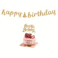 Gouden glitter happy birthday banner en taarttopper set voor feestelijke versiering - Verjaardagsbanner en Taarttopper Combo / Goud