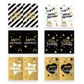 Lot de 6 cartes d'anniversaire élégantes en noir et or avec divers motifs festifs - Carte d'Anniversaire Noir Or 06 / 6 Cartes + 6 Enveloppes + 6 Autocollants
