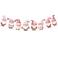 Guirnalda de gnomos de Navidad en acuarela con lindos sombreros de corazones rosa - Pancarta de Papá Noel Rosa